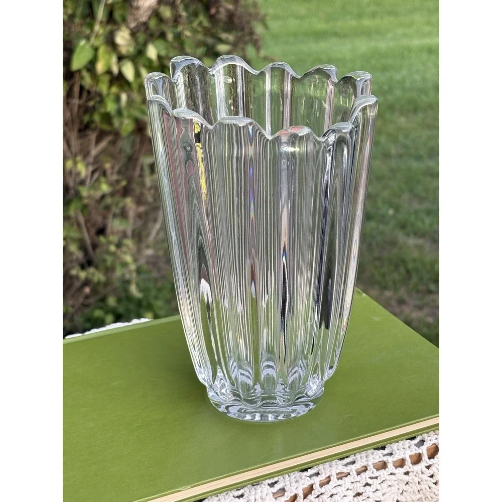 Vintage Fostoria Ribbed Crystal Vase Celestial Pattern Original Box Classic